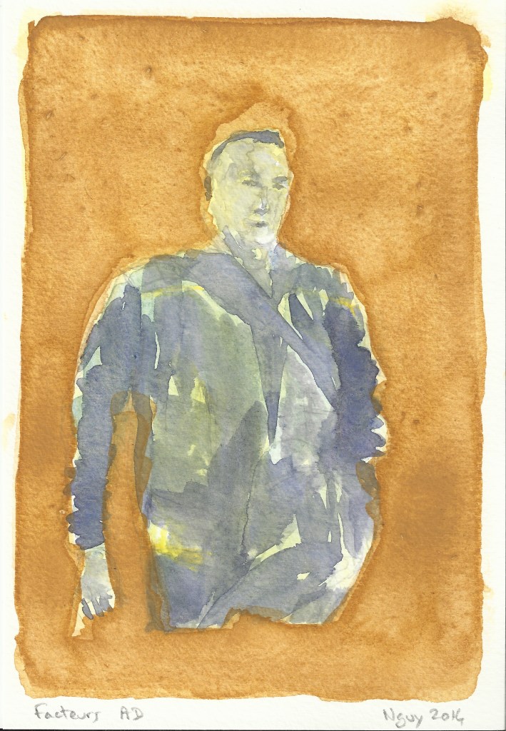 Facteurs AD, aquarelle, 19.5 x 13.5 cm, 2014.