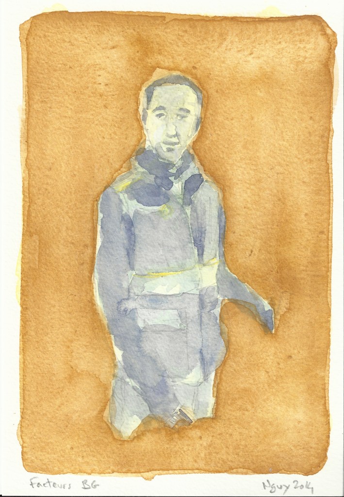 Facteurs BG, aquarelle, 19.5 x 13.5 cm, 2014.