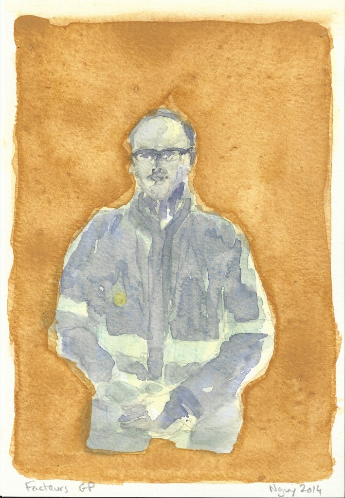 Facteurs GP, aquarelle, 19.5 x 13.5 cm, 2014.