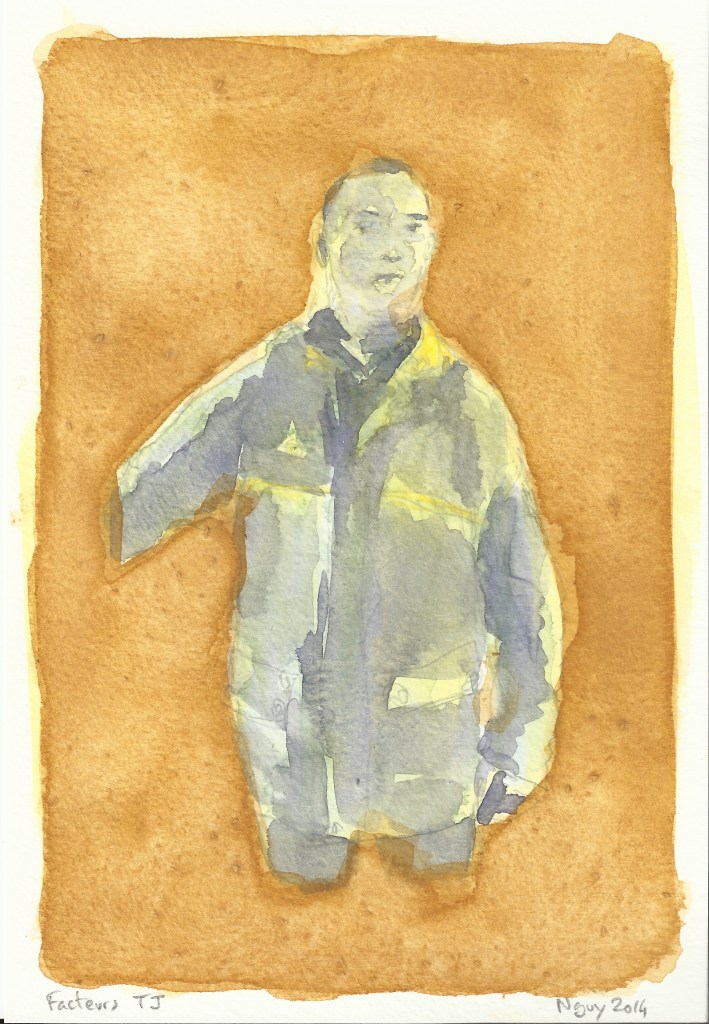 Facteurs TJ, aquarelle, 19.5 x 13.5 cm, 2014.
